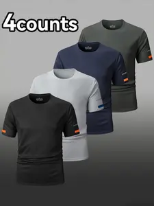 Men's Short Sleeve Sports Tee, Sporty Style, Breathable Quick Drying Round Neck T-Shirt, Men's Sportswear Clothing for Indoor Outdoor Wear