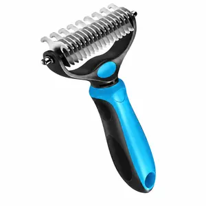 Double-Sided Pet Dematting and Deshedding Comb, Stainless Steel Curved Blades and Non-Slip Ergonomic Handle, Grooming Tool for Long-Haired Dogs and Heavy-Shedding Pets in Home and Salon, Home Essentials