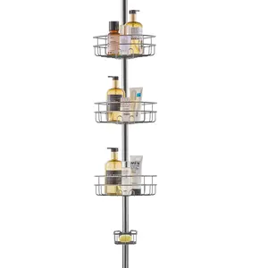 Summervibes VEVOR Shower Corner Caddy Tension Pole, 39 to 125 High, Multi-Functional Shower Tension Pole with Strong Load-Bearing Tray, Rust-Proof Easy-to-Install Tension Pole, Fit for Bathroom Washroom
