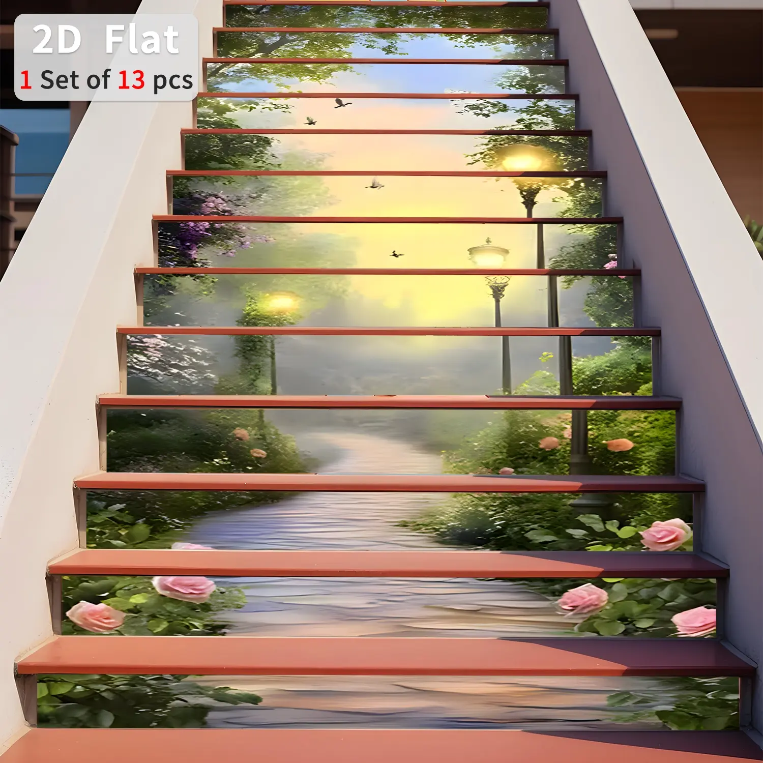 Geometric Pattern Stair Sticker, 13pcs/set Waterproof Self Adhesive Stair Sticker, Removable Wall Sticker for Home Decor