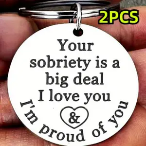 2pcs Sobriety Gifts Keychain for Men Women 1 Year Sobriety Gifts One Year Anniversary Sober Gifts for Men Women Funny Key Ring Friendship Charms Bead