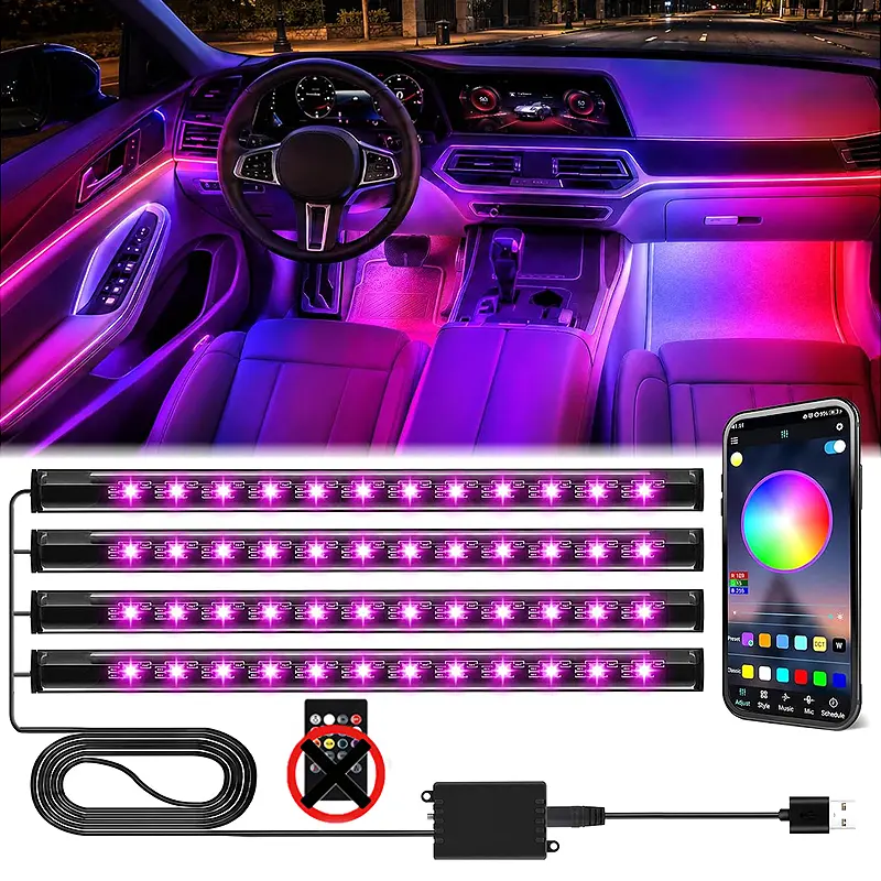 Car Interior LED Light Strip with Remote App Control for Customizable Ambiance and Mood Lighting car ambient rgb color,automotive ambient
