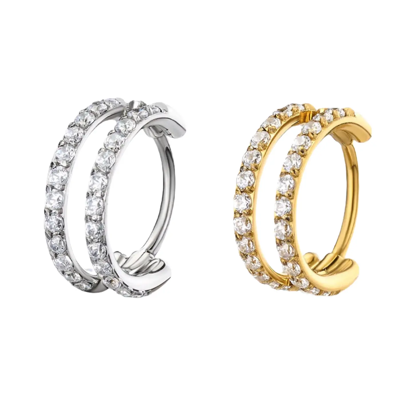 Oufer 20G Hinged Segment Aligned CZ Double Hoop Nose Ring 316L Stainless Steel Adjustable Comfortable Fit Elegant Design Corrosion Resistant Classic Look