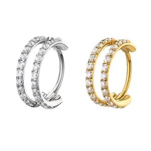 Oufer 20G Hinged Segment Aligned CZ Double Hoop Nose Ring 316L Stainless Steel Adjustable Comfortable Fit Elegant Design Corrosion Resistant Classic Look