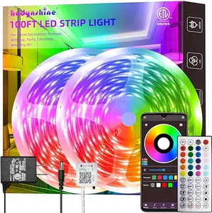 100Ft Smart LED Strip Lights, Dimmable Color Changing by APP and 40Key Controller Indoor led Strip Lights