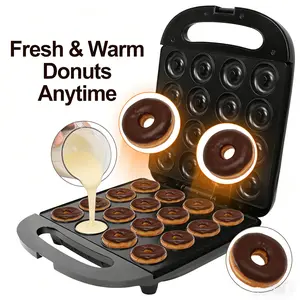 16-Hole Donut Maker Machine with Double-Sided Heating, Non-Stick Electric Donut Maker for Breakfast, Fast Even Cooking, Multi-function Cake Pancake Biscuit Maker for Home Kitchen, Easy Clean Portable Baking Machine Automatic Mini