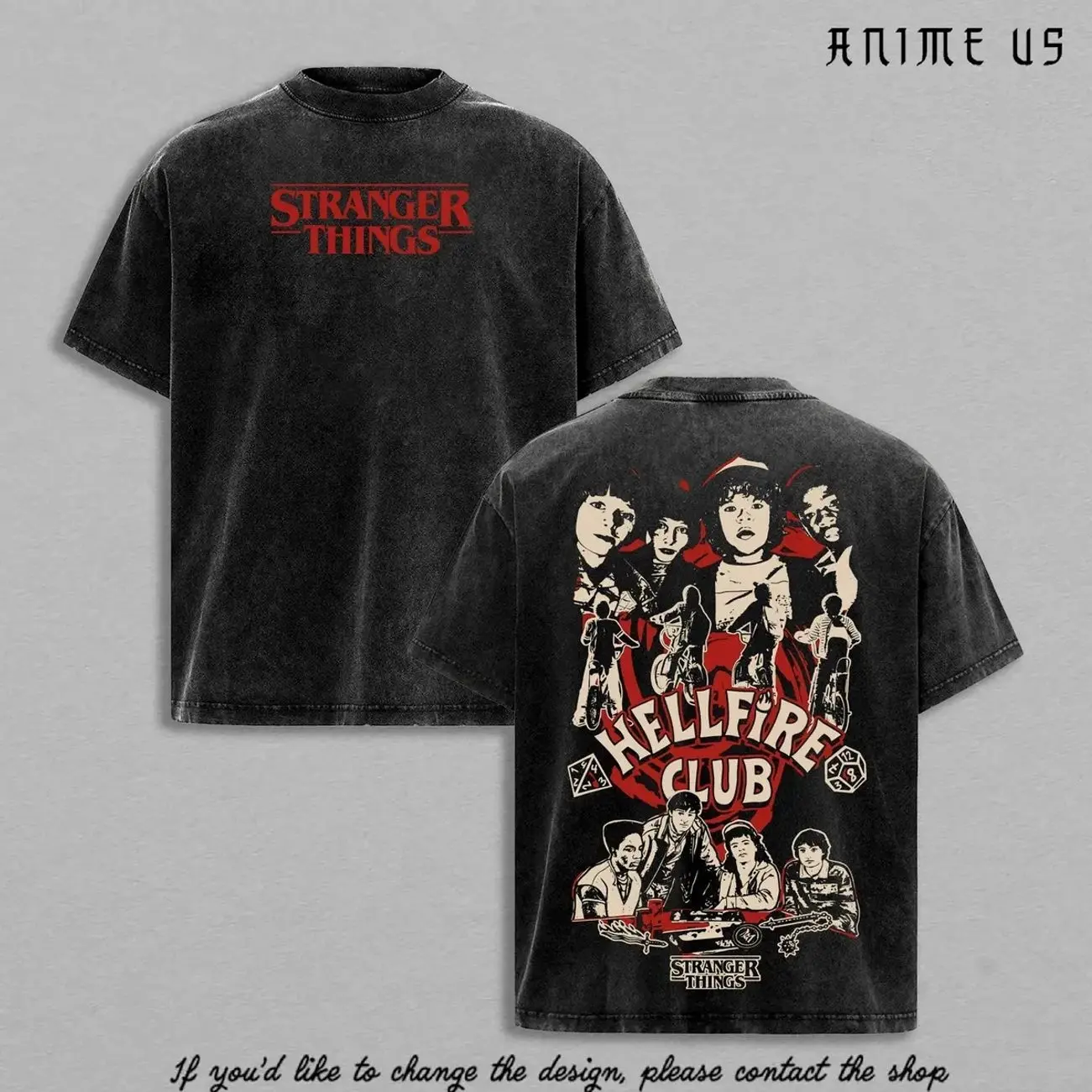 Stranger Things Hellfire Club Shirt | Retro Horror 80s TV Series Tee | Eddie Munson D&D Graphic | Vintage Washed Oversized Streetwear GJX