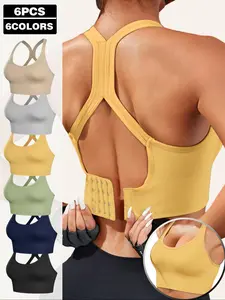 Women's Sporty Racerback Bra, Criss Cross Design, Full Coverage, Medium Support, Slim-Fitting, Ideal for Running Yoga, 4/6/8 Pieces