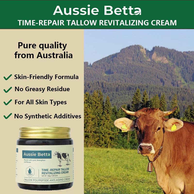 Aussie Betta High Performance Golden Micro-Peptide Tallow Serum & Time-Repair Tallow Revitalizing Cream 100g Anti Aging Collagen Retinol for Fine Lines Dark Spots No Irritation Skin Repair Rejuvenating