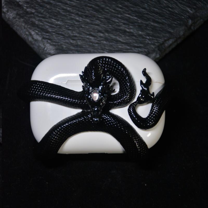 Aura：999999  Black Snake AirPods Case for Airpods Pro2 Pro & AirPods 4 with Green Eye Detail Anti-Drop Protection Gift for Anime Lovers - Audio