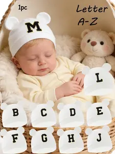 1 PC Baby Cartoon Bear Ear Newborn Baby Hat 26 LettersSoft Boy Girl Hats Beanie Solid Color Cap Bonnet Infant Photography 0-3M