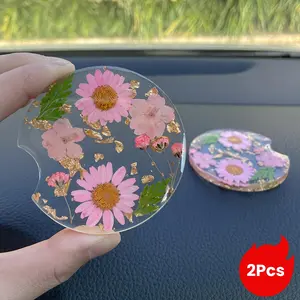 Flower Pattern Car Cup Holder Pad Set, Round Anti-slip Car Cup Holder Coaster, Decorative Car Cup Holder Pad, Car Accessories for Women & Girls, Girly Car Accessories