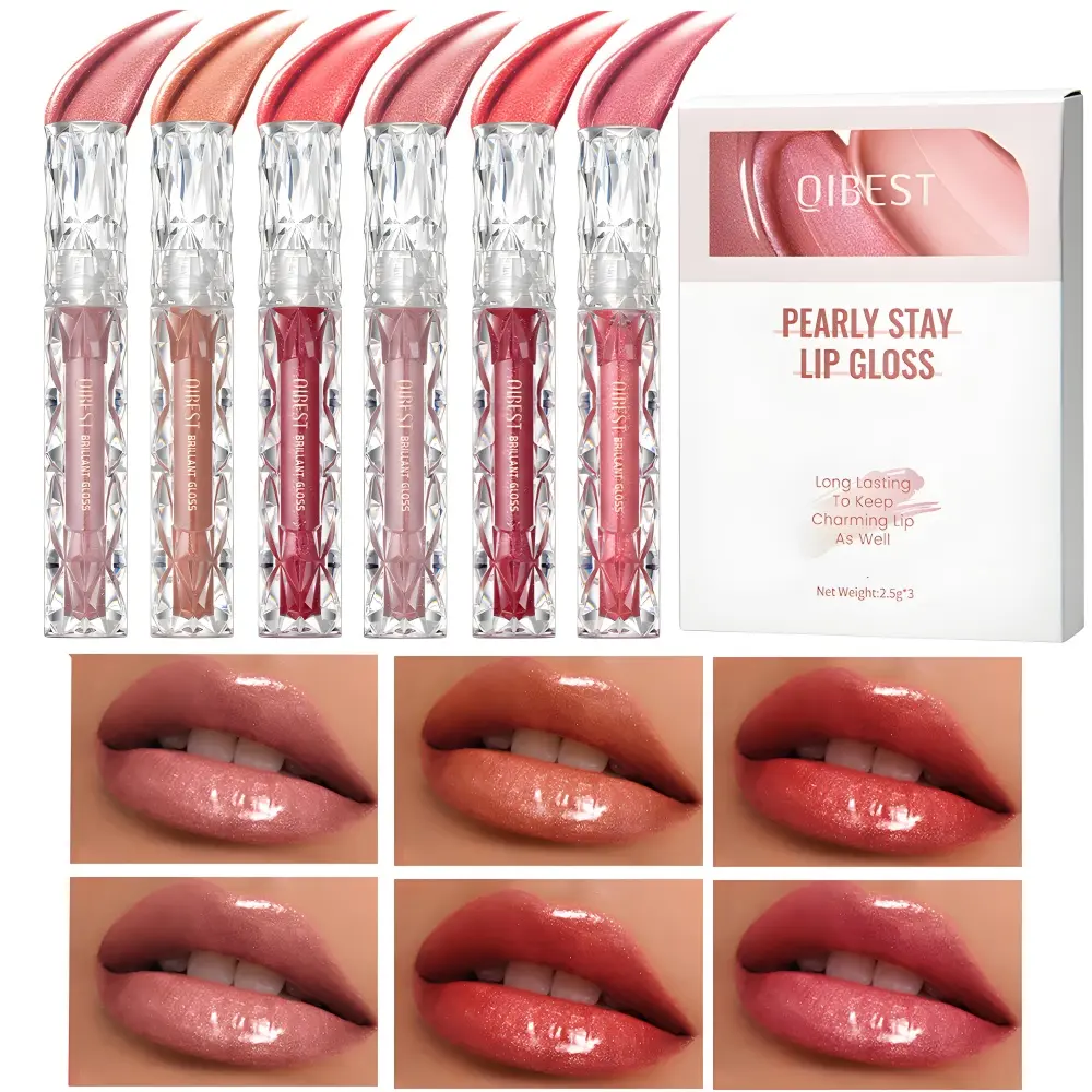 3-Pack Pearlescent Lip Gloss Set - Shimmer Lipgloss, High Gloss, Long-Lasting Radiant Shine, Waterproof, Glossy & Easy To Apply, Natural Glowy Lip Makeup, Cosmetic