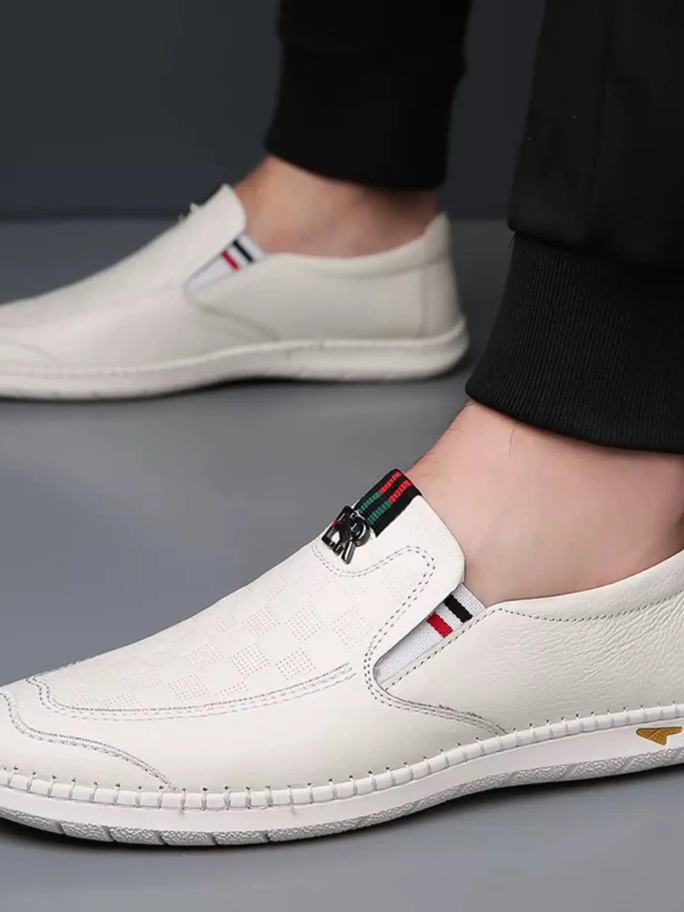 Men's Casual Leather Shoes, Walking Shoes, Business Daily Wear, Home Use, One-Step Slip-On, Colors, Flat, Lightweight Microfiber Rubber Sole, Leather Slip Ons, Durable Casual Shoes