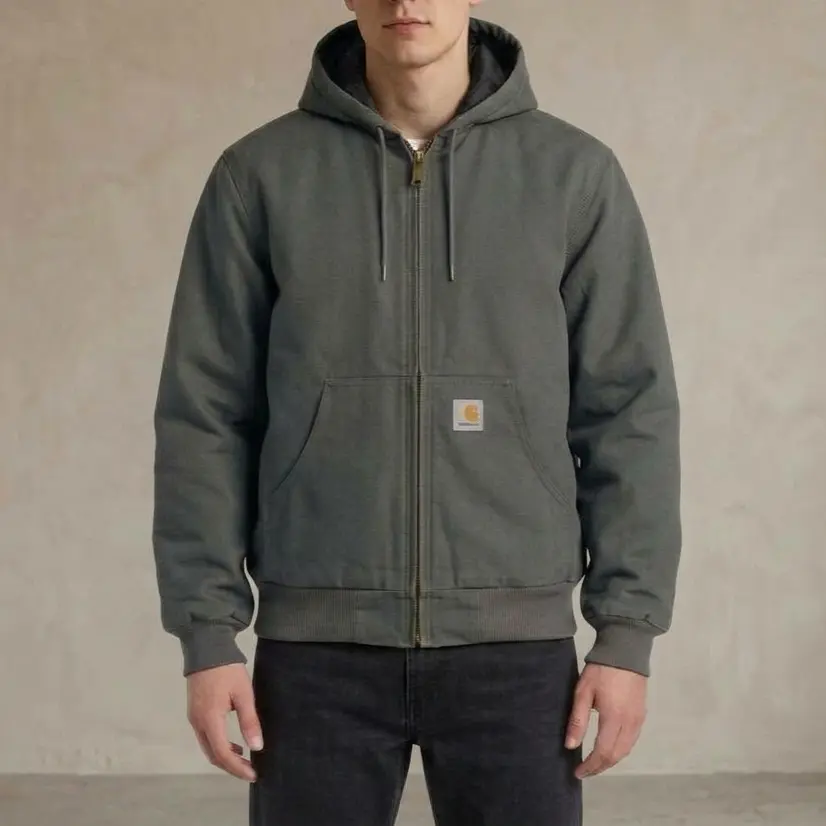 Carhartt Men Rugged Washed Canvas Hooded Work Coat, Heavyweight Quilt Insulated Jacket, Warm Durable Outerwear for Field Labor & Outdoor Activities