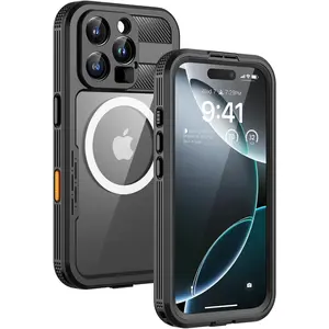 Magnetic Case For iPhone 16 Pro Max, IP68 Waterproof Dustproof Case, [Compatible with Magsafe] [Built-in Screen Protector] Full Body Heavy Duty Rugged Phone Cover 6.9 inch, Black/Clear