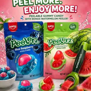 Amos Peelerz 2-Pack Watermelon and Blue Raspberry Gummy Candy, Sweet Snack