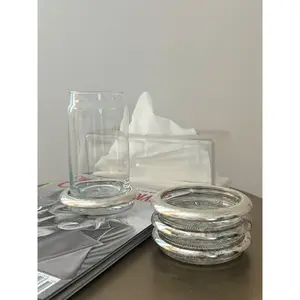 Antique Silver & Glass Coaster Set