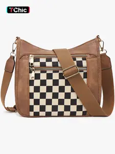 Women's Checked Pattern Crossbody Bag, Fashionable PU  Shoulder Bag for Daily Used, Casual Trendy Versatile High-quality Daily Commuting Bag, Checkerboard Pattern Purse