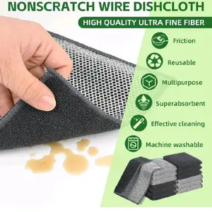 Brand Generic 3 Count Non-Scratch Wire Dishwashing Rags for Wet and Dry Use, Silver Mesh, Durable, Multipurpose Cleaning Cloth for Kitchen, Sinks, and Pans - Steel, Traditional, Stainless, Sponges Disposable Geometric Towels