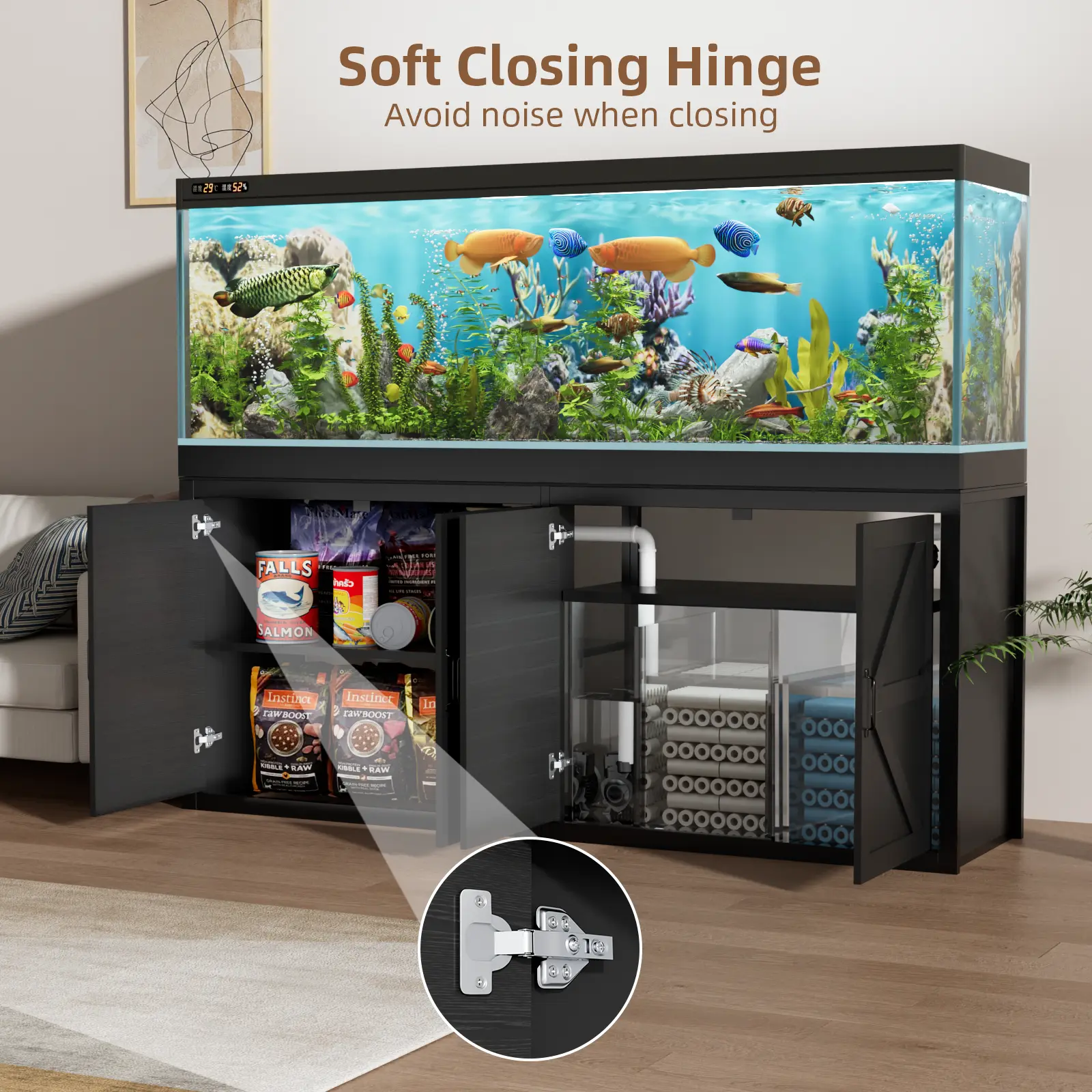 125-150 Gallon Fish Tank Stand with Power Outlet, Heavy Duty Aquarium Stand with Cabinet Storage for Fish Tank Filters and Accessories, 72.9" L*18.9" W Tabletop, 2200 LBS Capacity - TikTok Shop 125-150 Gallon Fish Tank Stand with Power Outlet, Heavy Duty Aquarium Stand with Cabinet Storage for Fish Tank Filters and Accessories, 72.9" L*18.9" W Tabletop, 2200 LBS Capacity - TikTok Shop