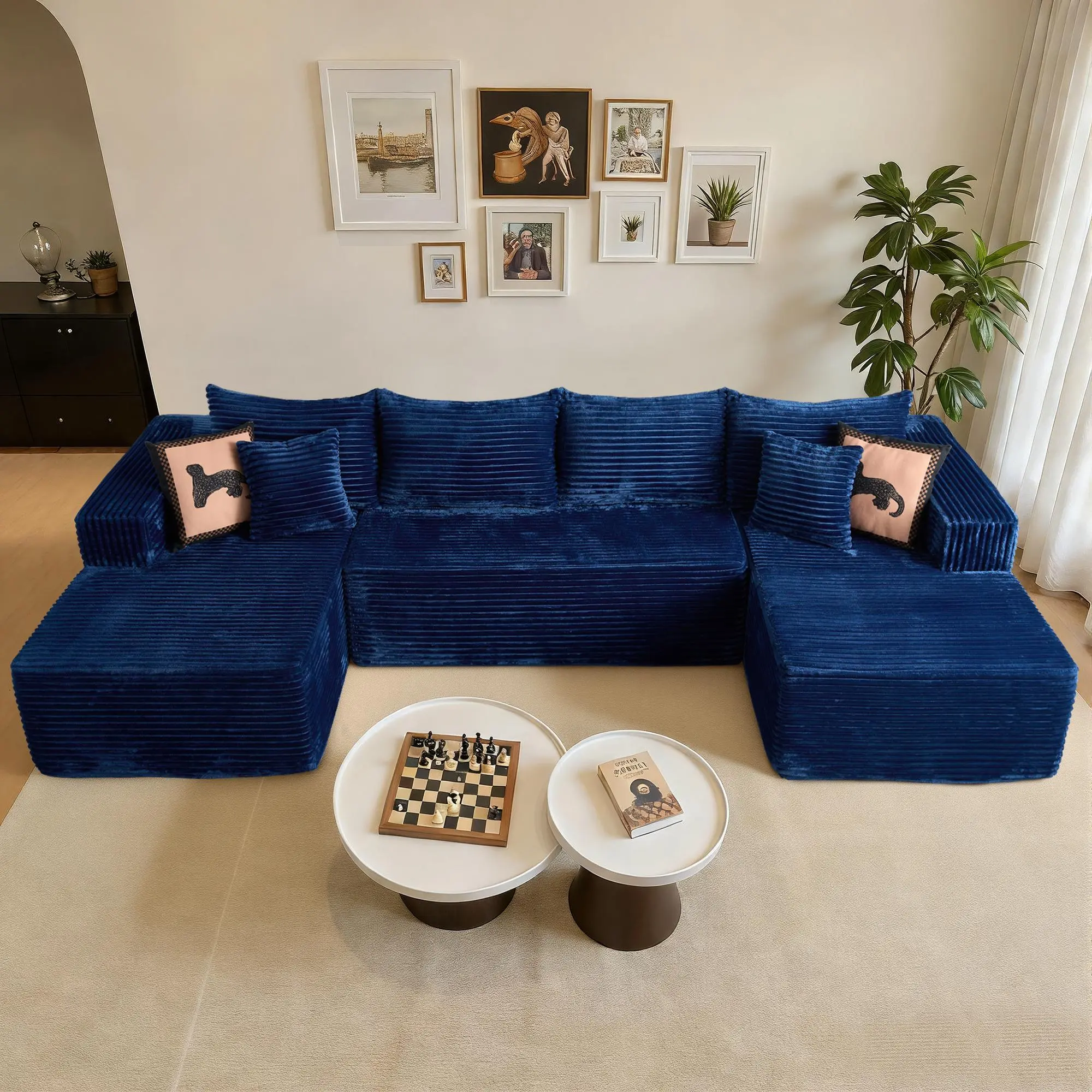 135" Blue U Shaped with 2*Chaise