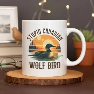 Stupid Canadian Wolf Bird Coffee Mug, Funny Loon Bird Retro Enamel Cup, Heated Rivalry Inspired Gift, Team Hollanov Ceramic Mug, Tea - Coffee Lover For Family Mug