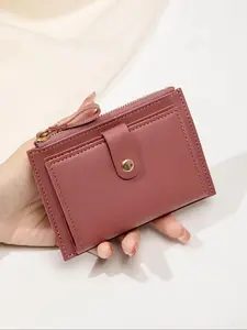 Women's Simple Style Plain Color Zipper Short Wallet, Casual Trendy Versatile High-quality Wallet, Fashionable Wallet for Daily Use, PU Leather Wallet