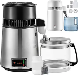 1.1 Gal Water Distiller, 0.3 Gal/H, 750W Distilled Water Maker Machine 0-99H Timing Set Temp Display, 304 Stainless Steel Countertop Distiller Glass Carafe