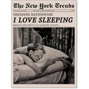 Vintage Black and White Feminist Wall Art Newspaper Aesthetic Canvas Poster Retro Hipster Girl Sleep Print Suitable for Teenage Dorm Bedroom Wall Decor