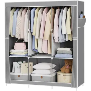 Riousery Large Portable Wardrobe Closet, 6-Shelf Organizer and Hanging Space, 51", Grey