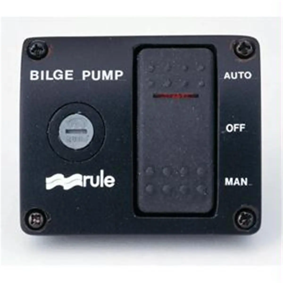 Rule Deluxe 3-Way Internally Lighted Rocker Panel Switch with Built-in Fuse Holder and Spring Return for Automatic Float Switch and Pump Control, Manual Position, Off Position