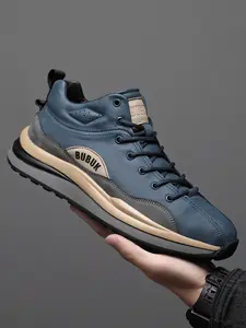 Men's Fashion Casual Sneakers, Lightweight Mid-Height Lace-Up Shoes, Breathable Soft Sole Business Sports Footwear