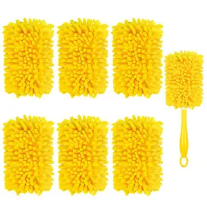 6-Piece 360-Degree Dusting Brush Head Replacement Set Compatible With Multiple Dusting Brush Handles Includes 1 Short Handle Reusable Dusting Set Suitable For Multi-surface Cleaning Ideal For Cleaning Furniture, Blinds, And Ceiling Fans
