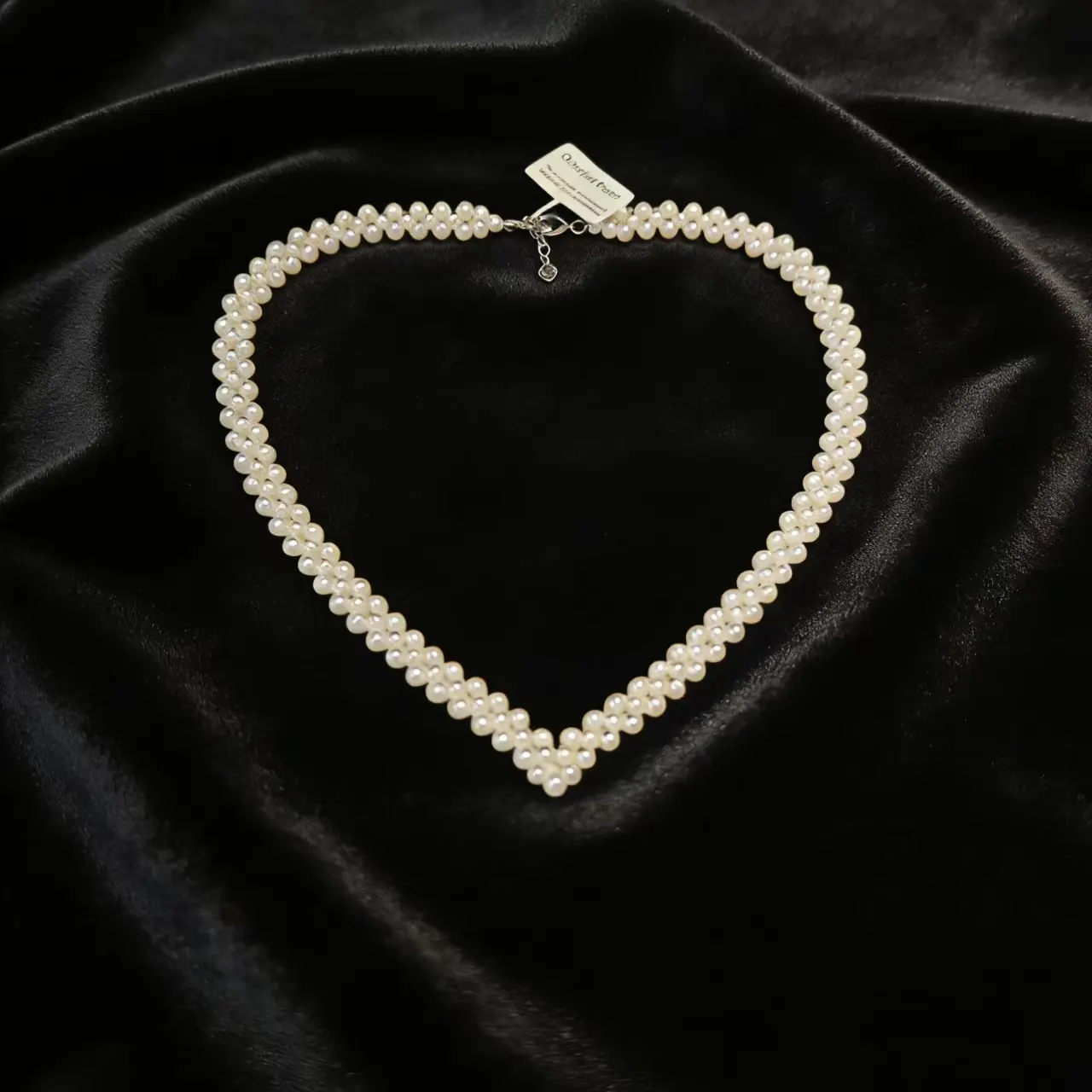 NC07-Handmade Knitted Cream White Seedless Pearls Costume Necklace Multi strand Round and Rice Shape Pearls Party Cluster Layers Jewelry Statement Layered Pearl Chain Adjustable Pearl Necklace