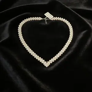 NC07-Handmade Knitted Cream White Seedless Pearls Costume Necklace Multi strand Round and Rice Shape Pearls Party Cluster Layers Jewelry Statement Layered Pearl Chain Adjustable Pearl Necklace