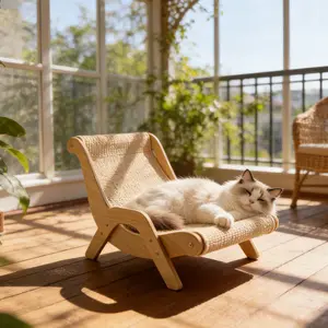 Wooden Cat Scratcher Rocker Bed, Multi-functional Pet Furniture for Scratching, Lounging & Relaxing, Indoor/Outdoor Use, Scratcher Board