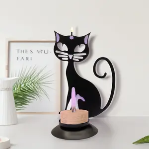 Fashionable Cat Metal Candle Holder Set, Ornaments, Bohemian Style Bedroom Table Christmas Wedding Party Decor, Lightweight Durable Gift for Women