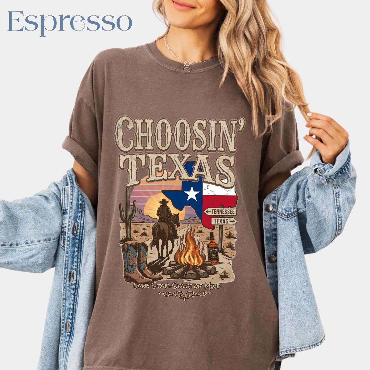 Choosin’ Texas Comfort Colors T-Shirt, Vintage Country Music Merch, Retro Western Cowboy Shirt Womenswear Breathable Casual Day Everyday Top Fabric Cotton