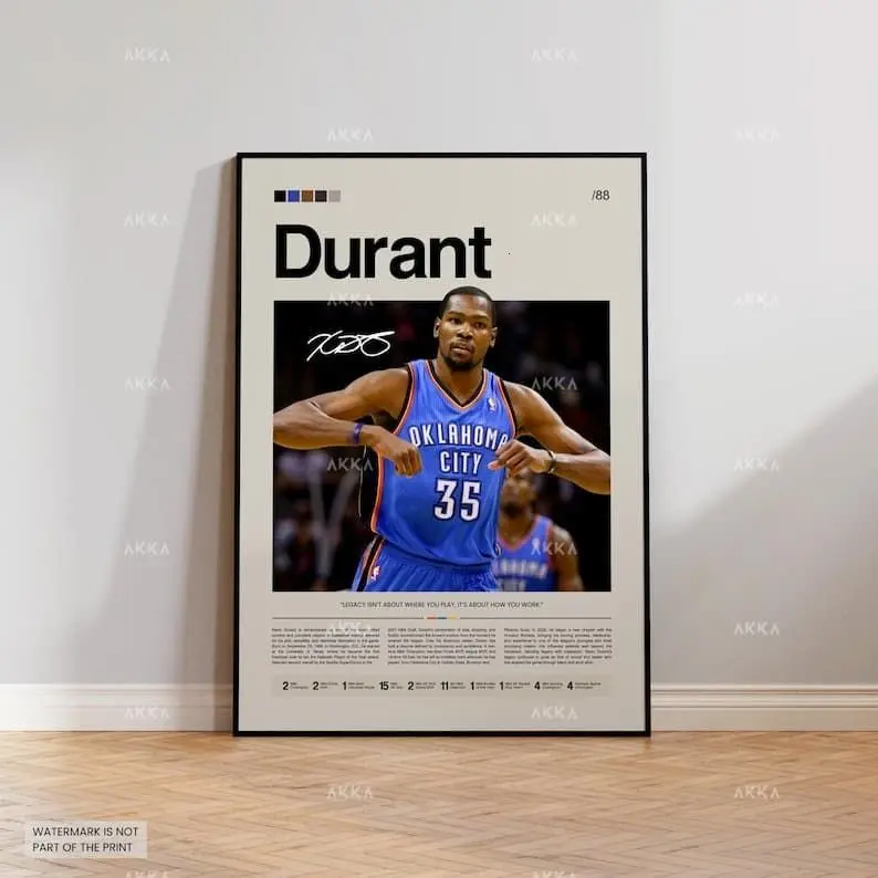 Kevin Durant Poster, Oklahoma City Thunder Wall Art, NBA Print Decor, NBA Poster, Basketball Poster, NBA Basketball