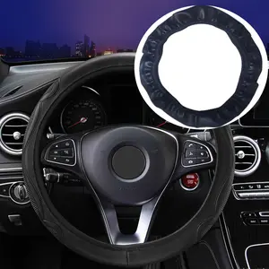 3D Embossed Anti-Slip PU Leather Steering Wheel Cover, Tool-Free Universal Elastic Fit for 14.5"-15" Steering Wheels, Car Interior Accessory, Steering Wheel Covers