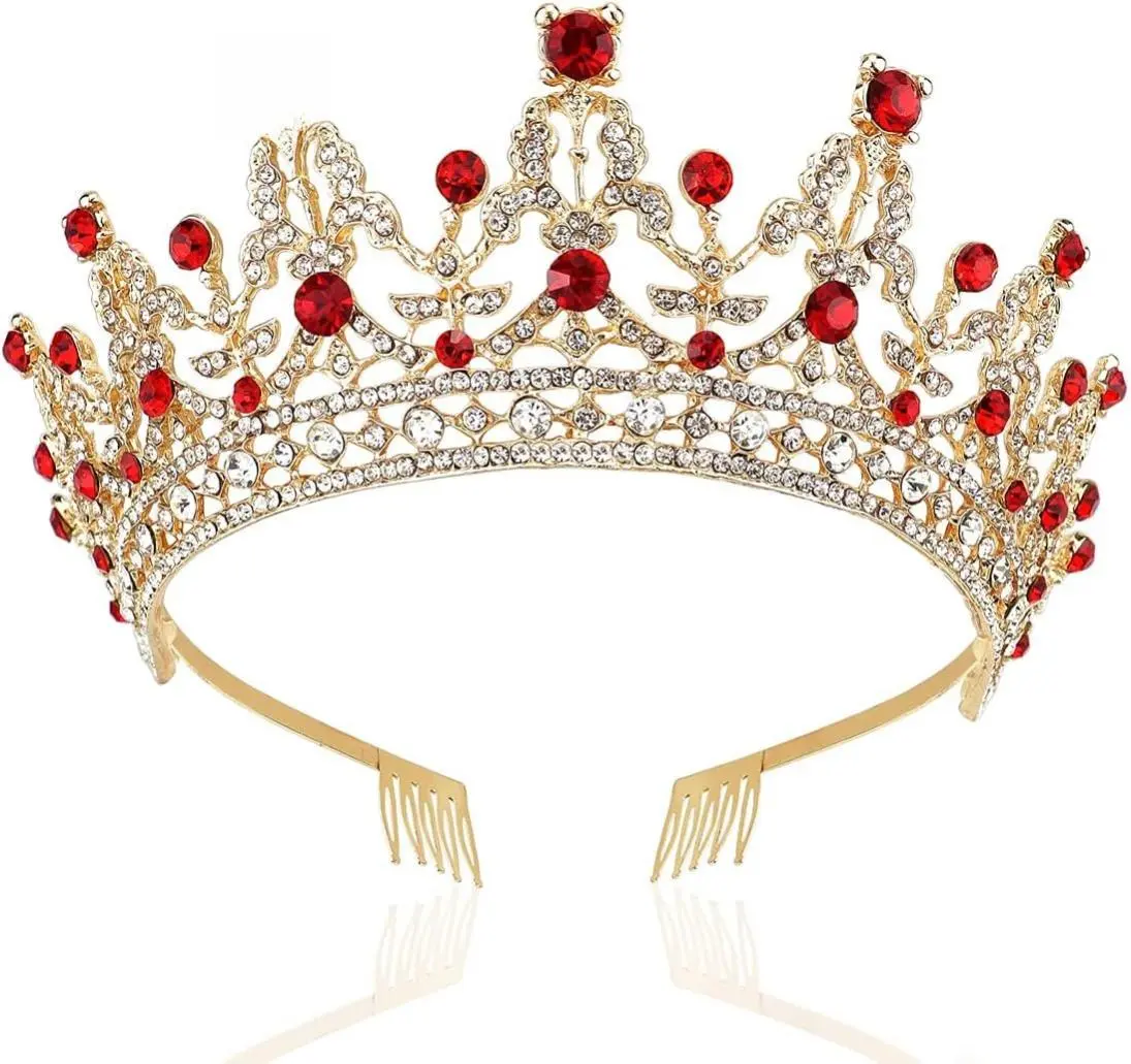 NODG Gold Tiaras and Crowns for Women Birthday Headband for Girls Red Crystal Queen Crowns Hair Accessories for Bride Party Bridesmaids Bridal Prom Halloween Costume Cosplay Christmas Gifts