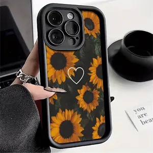 High Bamboo Retro Art Sunflower Heart Pattern Phone Case Cover, Fits iPhone 6/7/8/x/XS/XR/XS Max/11/12/13/14/15/16/17 Pro Max, Couple Gift