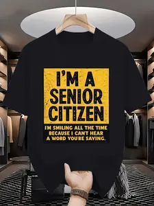 I'M A Senior Citizen Funny Graphic T-Shirt Unique Yellow Square Design with Bold Text Perfect for Seniors with a Great Sense of Humor Ideal for Casual Outings And Casual Attire Plus-Size Summer Essentials, Plus Size