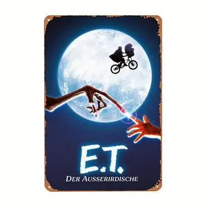 E.T. The Extra-Terrestrial Vintage Metal Tin Sign Poster Board - 12x8 Inch Alien Movie Wall Art Decor for Home, Cafe, Bar - Durable Material Retro Plaque Gift