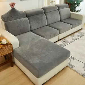 Ultra-Soft Velvet Waterproof Sofa Cover, Elastic Sofa Slipcover, Pure Color Warm Breathable Couch Protector, Multi-Sizes Fits L-Shaped Sofas, All Seasons Use