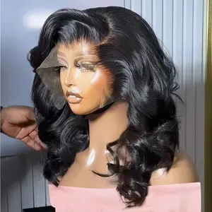 Curly Wave Short Bob Wig for Women 13x4 HD Lace Front Wig Glueless Heat Resistant Synthetic Hair Wig Pre-Plucked Body Wave Hair Replacement Wigs for Daily Use