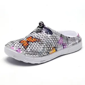 Women's Floral Print Mesh Clogs - Breathable Closed-Toe Slip-On Footwear, Lightweight Quick-Dry Non-Slip Summer Shoes for Beach, Home & Outdoor Wear, Sizes 36-45