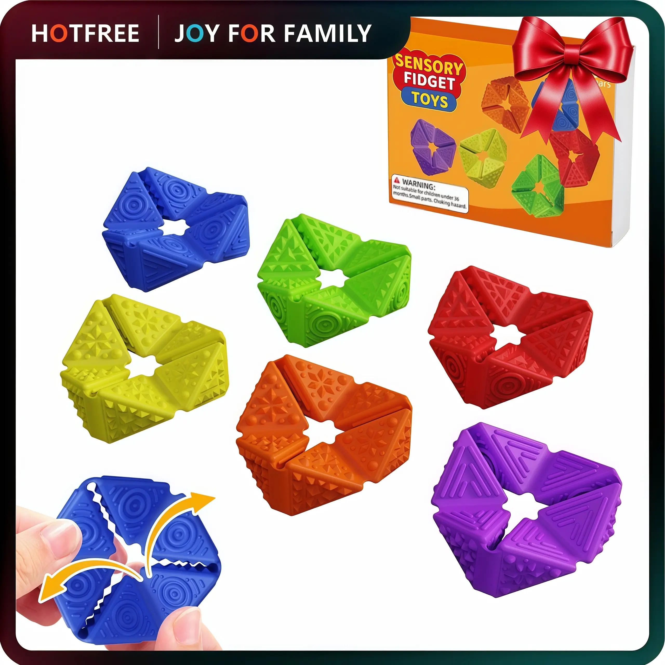 Hotfree 6 Pack Sensory Fidget Toys for Kids Adults, Textures Sensory Flip Cube, Stress Fidgets Toys for Teen with Anxiety Autism ADHD Focus, Quiet Desk Fidget Toy for Classroom Prize, Office, Calm Down Corner