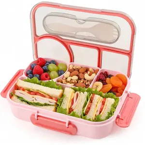 4 Compartment Reusable Lunch Box, Drop-Proof Divided Food Container, BPA-Free Snack Box Dishwasher Safe for Daily Use